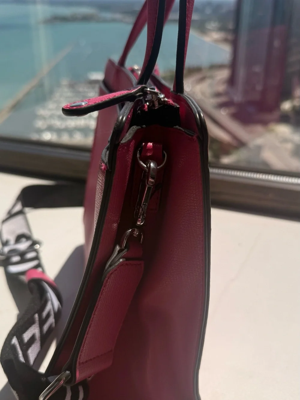 Red/Pink Structured Tote Bag by Karl Lagerfeld